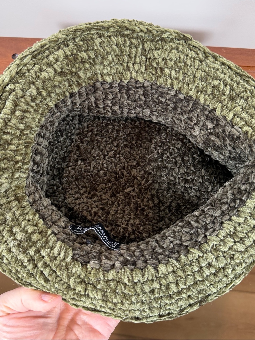 Vintage Handcrafted Olive Chenille Bucket Hat Satin Bow Accent by Kate Sheckler - Picture 4 of 5